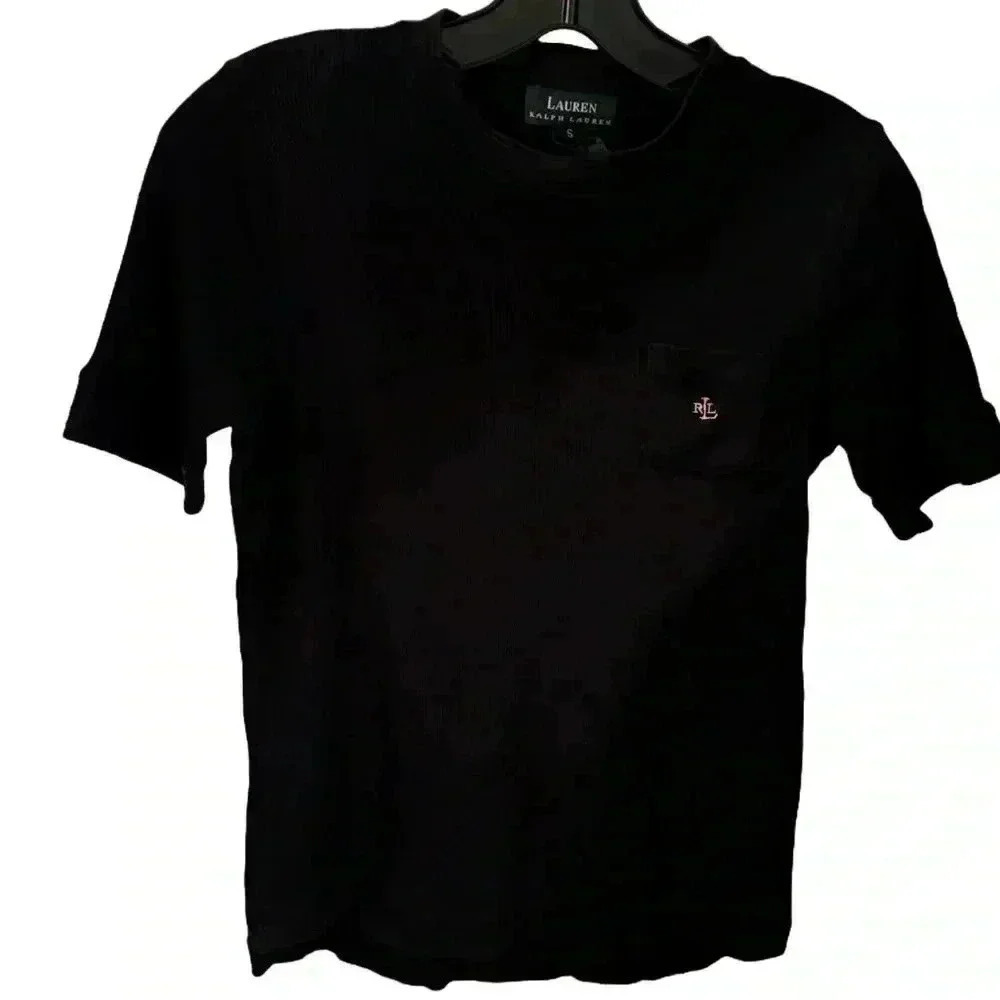 Lauren Ralph Lauren women’s ribbed short sleeve black pocket tee black size S